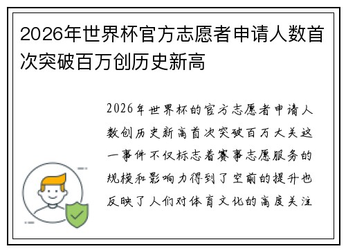 2026年世界杯官方志愿者申请人数首次突破百万创历史新高